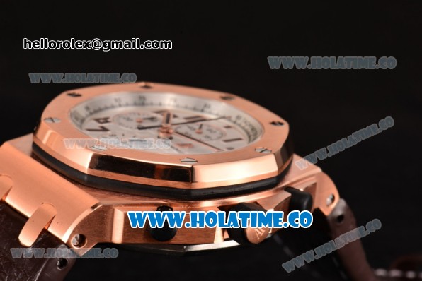 Audemars Piguet Royal Oak Offshore Chronograph Swiss Valjoux 7750 Automatic Rose Gold Case with White Dial and Numeral Markers - 1:1 Best Edition (JF) - Click Image to Close